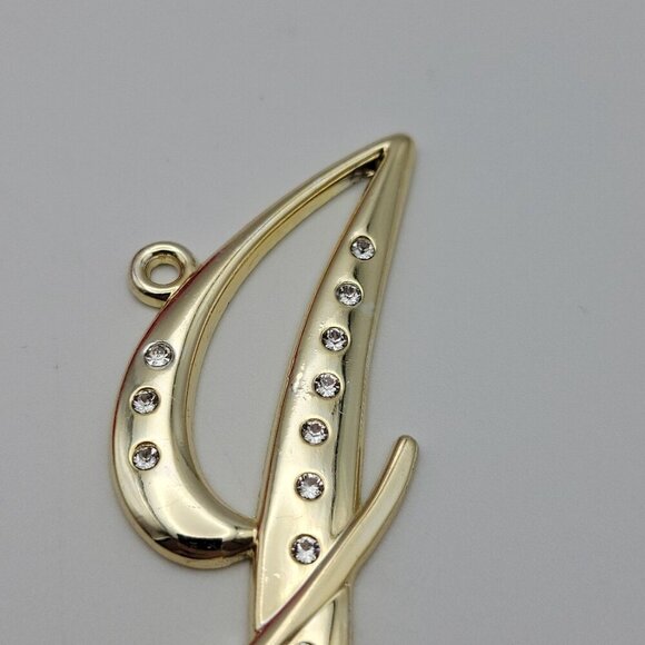 Harvey Lewis Letter J Ornament Gold Tone Clear Crystal 4" Vintage Signed - Picture 2 of 7